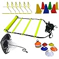 TASCO SPORTS Agility Training Set – 4M Ladder, 6" Hurdles (6), Cones (12), Speed Parachute, 20 Saucer Cones – Football, Soccer, Basketball, Speed, Endurance & Footwork Training – Indoor/Outdoor