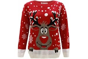 janisramone Kids Xmas Reindeer Jumper Girls Boys Christmas Pullover Knitted Long Sleeve Unisex Xmas Sweater Top