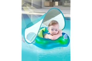 Lulizar Baby Swimming Float, Baby Pool Float with SPF 50+ Sun Canopy and Safety Bottom Support, Toddler Inflatable Pool Float Suitable for Newborn Baby