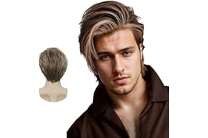 ‎SIUDUS Siudus Herren Braun Mix Blond Kurze Perücke Schichtes Seitenteil Realistische Haar Perücke Natürliche Synthetische Faser Guy Männliche Perücke für Den Täglichen Gebrauch