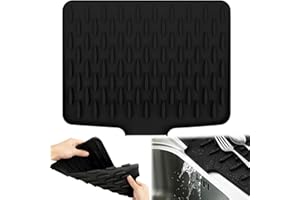 RZCOMP Silicone Draining Mat,Silicone Dish Drying Mat Non-Slip Sink Drainer Mat,No-Spill Mat & Heat Resistant Folding Draining Board Mat for Kitchen Counter,Sink (Black)
