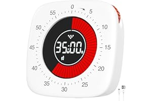 Dealswin Minuteur Visuel Rechargeable, Timer Numérique avec 4 Modes d'alarme, Minuteurs Compte à Rebours de 60 Minutes Timer Enfant Minuterie visuelle pour Enfants Apprentissage Cuisine（Blanc