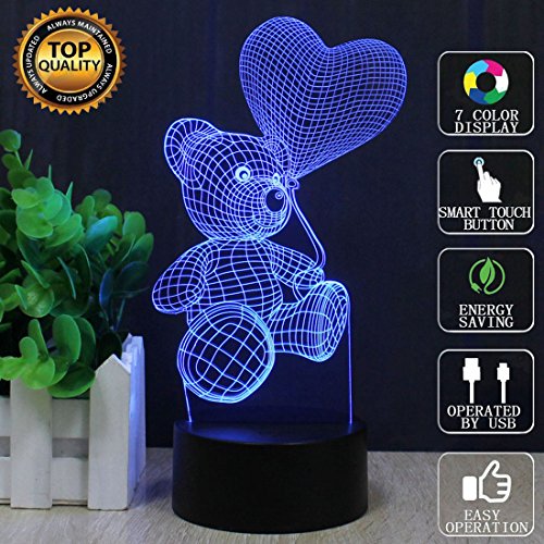Ballon tragen 3D Optische Illusions-Lampen, FZAI Tolle 7 Farbwechsel Acryl berühren Tabelle Schreibtisch-Nachtlicht mit 150 cm USB-Kabel für Kinder Schlafzimmer Weihnachten Geburtstagsgeschenke