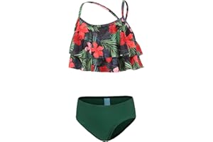 Aisyee Maillot de Bain Fille Deux Pièces Hawaïen Fleuri de Plage 3-16 Ans