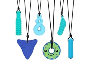 HOAISUN Chew Necklaces for Sensory Kids, 6 PCS Sensory Chew Necklaces for Boys Girls with ADHD, SPD, Autism, Chewing Needs, Silicone Chewy Necklaces Chew Toys for Adults Used for Reliving Anxiety (Blue)