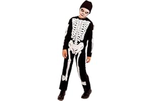 Rubies Disfraz de Esqueleto Skelito para niños y niñas, Jumpsuit impreso y gorro, Original Halloween, Carnaval y cumpleaños