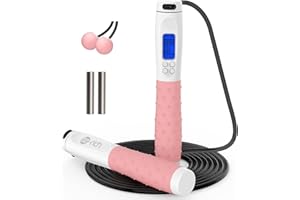 Te-Rich Skipping Rope Adult Fitness, Digital Speed Jump Rope with Counter [Ropeless for Indoor Use] for Women Men and Kids, Weighted Handles, Adjustable Rope, Exercise Equipment for Crossfit Boxing