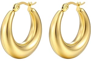 JUZICHEN Creoles Or Femme, Creole Plaqué Or, Créoles Or, Creole Grande, Creoles Acier Inoxydable, Dupe Earrings, Grosse Boucle d'Oreille Femme, Creole Creoles Or Hypoallergéniques