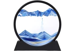 AOLIFLY Bewegliches Sandkunstbild, dynamische 3D Sandkunstmalerei, runde Glas-Sandkunst-Sandlandschaften, flüssige Bewegung für Kinder, Teenager, Erwachsene(Blau, 7 Zoll)