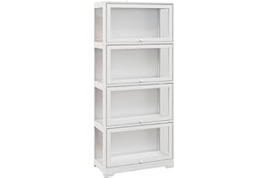 HOMCOM Vitrina de Coleccionista de 4 Niveles Armario Auxiliar con Puertas Abatibles de Acrílico Anti-vuelco Vitrina para Estudio Dormitorio Oficina 59x30x139 cm Blanco