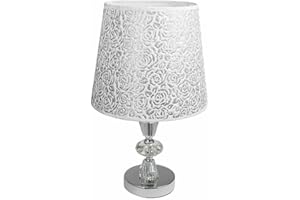 Vetrineinrete® Lume moderno da comodino abat jour lampada da tavolo in acciaio cromato e paralume decorato glitter argento D19-A P93