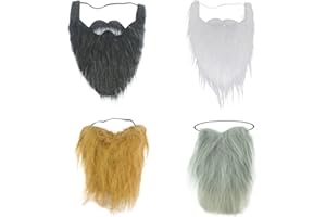 SKHAOVS 4 Stück Gefälschte Bärte Falscher Bart Kostüm Fake Bart zum Ankleben 80er Schnurrbärte Halloween Whisker Bart Realistisch Zwergenbart für Weihnachtsfeier Erwachsene Kinder