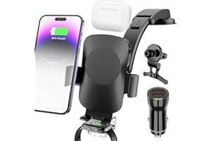 Olycism 3 in 1 Handyhalterung Auto Mit Ladefunktion [Doppelspule] 15W Qi Wireless Charge Kompatibel mit iPhone 14/13/12/11/X/8/Samsung Flip5/4/3/2 A pple Watch SE 7/6/5/4/3/2, Air Pods 3/2/Pro