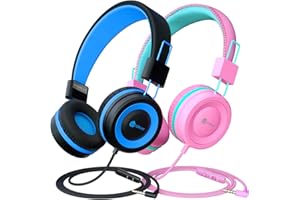 ICLEVER Cuffie per Bambini, Cnfezione da 2, Cuffie Cablate per Bambini con Microfono, Fascia Regolabile per il Controllo del volume, pieghevoli, Cuffie Auricolari Bambini per la Scuola Tablet
