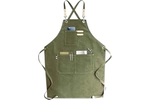 RAPRON Tablier de cow-boy de haute qualité avec poches pour coiffeur, Tablier de travail multifonction en toile cirée imperméable, peintre, jardinier, styliste de coiffure pour femme et homme, kaki - vert