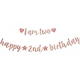 bng-bng 2nd Birthday Banner Bunting Girls Rose Gold,Glitter Happy 2nd Birthday Banner Rose Gold I am two Bunting For Girls Two 2 Years Birthday Garland Party Decorations Photo Backdrop
