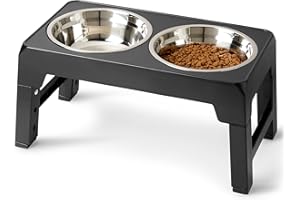 Amazon Basics Support de gamelles surélevé pour Chiens, Bol surélevé réglable en Hauteur en Acier Inoxydable, antidérapant, Station d'alimentation pour Animaux de Compagnie, 44 x 24 x 30,5 cm, Noir