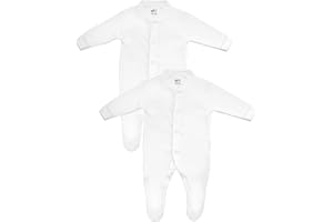 Baban Baby Baby Sleepsuits, 100% Cotton Baby Grows for Boys or Girls, British Made, 2 Pack, White, Newborn