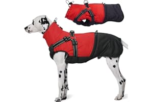 Hjumarayan Cappottino Cane Invernale - Cappotto con Pettorina Cappotti Cane Taglia Media Piumini con Cerniera per Cani Giubbotto Resistente all’Acqua, Rosso XL