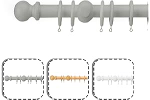 ASA1 Curtain Poles - Premium Quality Wooden Curtain Pole Set -28 Diameter Curtain Rail Poles, Natural Wood Finials Balls Rings, Ideal For Home, Living Room, Kitchen & Office (Grey, 120cm)