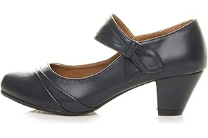 AJVANI Womens Ladies mid Heel Mary Jane Strap Smart Work Comfort Court Shoes Size