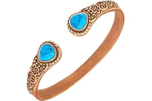 ‎JEROOT JEROOT Damen Kupferarmband, reines Kupfer, magnetisches Armband mit 6 leistungsstarken Magneten Vintage-Blume Kupferarmband mit 2 türkis