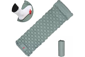 BRTNUP Matelas de couchage gonflable ultra léger portable imperméable auto-gonflant avec pompe à pied et oreiller pour le camping, la randonnée en plein air (vert)