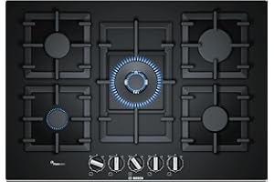 Bosch Series 6 PPQ7A6B90 Black Built-in Gas Hob – Plate ( Glass, Black, Medium, high-calorific Gas (h-gas), low-calorific Gas (l-gas))