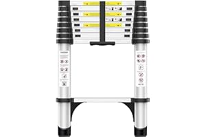 Exleiter 2.6M Telescoping Ladder, Aluminum Lightweight Multi-Purpose Collapsible Extension Folding Telescopic Ladders for RV, Attic, Daily Use at Home, 330lbs Max Capacity