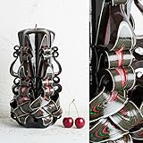 Groß, Braun mit grünen, roten, weißen und braunen Streifen - dekorativ geschnitzte Kerze - EveCandles