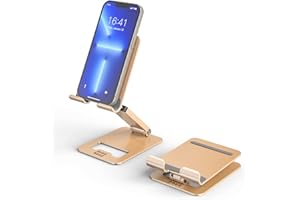 Minthouz Support Téléphone Extensible,Support Smartphone Réglable en Hauteur et en Angle,Support Telephone Bureau Compatible avec iPhone 14 13 Pro Max 12 11 et Plus de Smartphones de 4,7''-7,9''-Doré