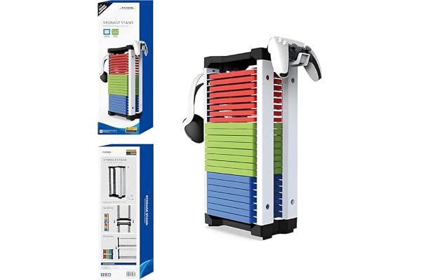 Soporte para discos de juegos, torre de almacenamiento de juegos PS5 con 2 ganchos, 23 discos de CD de juegos, Vertical & Horizontal Estantería Discos, para juegos PS5/Xbox/Nintendo Switch