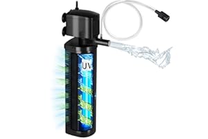Tararium Filtre intérieur d'aquarium avec fonction U-V - Pompe submersible puissante pour une eau claire - Idéal pour 280-1135 l (75-300 gallons) - 2271 l/h (600 GPH) - Eau douce et eau de mer