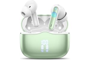XINWLD Wireless Earbuds, Bluetooth 5.3 Headphones in Ear with HiFi Stereo Deep Bass, 4 ENC Noise Cancelling Mic Wireless Earphones 40H Playtime, Bluetooth Earbuds Dual LED Display, IP7 Waterproof, Green