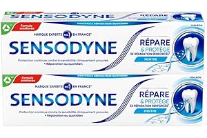 SENSODYNE Dentifrice Répare et Protège, pour les Dents Sensibles, Apporte une Protection Longue Durée, Menthe, Lot de 2x75ml