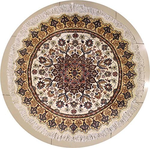RugsTC 4'2 x 4'1 Pak Persian Area Rug with Silk &amp; Wool Pile - Floral Design | 100% Original Hand-Knotted in Ivory,Beige,Grey colors | a 4x4 Round Rug