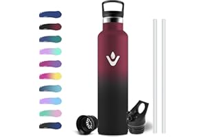 KOLLYKOLLA Borraccia Acciaio Inox 1 Litro, Bottiglia Termiche con Cannuccia, Isolamento Sottovuoto, Borraccia Termica Riutilizzabile, a Prova di Perdite, senza BPA, Termos per Scuola, Gimnasio, Campeggio