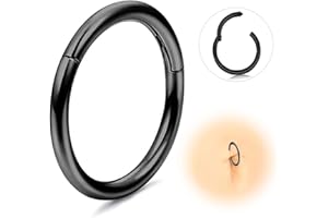ESHIONER G23 Titanio Hipoalergénico Anillo de la Nariz Oro Plata Negro Septum Helix Cartílago Concha Anillos de Segmento Anillos de Labio 14G 16G Espesor 6MM/8MM/10MM/12MM Aro de Nariz 1 Pieza