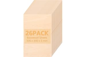 YAYODS 26 stycken plywoodskivor 3 mm – plywood 300 x 200 mm – lindträ plywood för dekoration, hantverk, CNC, laser