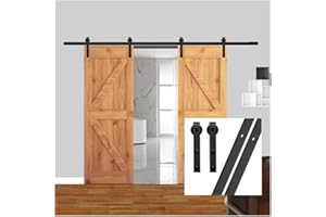 GIFSIN 16FT/488cm Sliding Barn Door Sliding Door Kit Barn Door Hardware for Double Door,J-Shaped Hanger