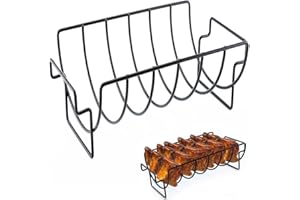 SSRDFU - 1 PCS Griglia Inox, griglia per Costine, Accessori per la Preparazione di 6 Costine e arrosti su Griglie a Gas e Carbone - 35 * 20 * 11,5 cm