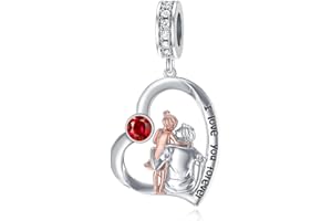 ROMANTICWORK Vater Tochter Geburtsstein Charm fit Armband 925 Sterling Silber Herz Charms Anhänger für Armbänder Vater Tochter Schmuck für Frauen Mädchen