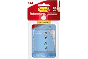 Command Multi-Pack de Crochets Déco Clip Transparents - 40 Clips et 48 Petites Bandes Adhésive - Pour la Décoration de Noël et des Guirlandes Lumineuses, Accrochage Sans Dommage