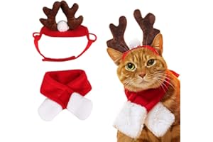 Lifreer - Costume natalizio per animali domestici, composto da copricapo con corna regolabile e sciarpina, per cani e gatti, regalo di Natale
