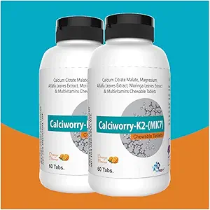 NW Noworry Calciworry Vitamin K2 -MK7 D3 Magnesium Zinc Copper Calcium Supplement with Alfalfa and Moringa Leaves Extract; Multivitamin -120 Chewable Tablets