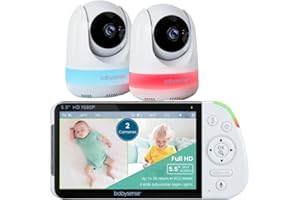 Babysense - Monitor para bebé (5,5 pulgadas, HD 1080p, pantalla compartida, vídeo con cámara y audio, dos cámaras PTZ, luz nocturna RGB, alcance 300 m, audio bidireccional, zoom 4X, batería de 5000
