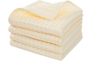 ENETIX 4-Pack 100% Cotton Kitchen Dish Towels, Ultra Soft Absorbent Tea Towel, Quick Drying Waffle Weave Dish Cloths (Ivory)