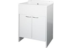 Negrari Lavatoio Salvaspazio in Resina PVC, Resistente all'umidità, Vasca resistente agli acidi di uso comune, Kit di scarico con pilettone in metallo, L58 x P38 x H85 cm, Bianco