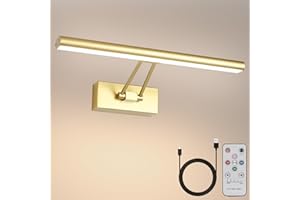 HOWMZON Picture Light, 13.5" Art Light, Picture Light Battery Operated,3CCT Picture Lights for Wall,Wireless Picture Lights with Remote for Wall Display, Photo,Library Gold-Painted