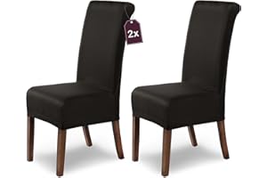 SH SCHEFFLER-HOME LIVE HOMESTYLE SCHEFFLER-Home Fundas Sillas de Comedor Elásticas Marie – Set de 2 Elegantes Fundas Sillas Ajustables – Fundas para Sillas hidrófugo con Banda Elástica, Marrón